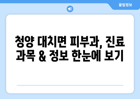 충청남도 청양군 대치면 피부과 추천| 꼼꼼하게 비교해보세요! | 피부과 정보, 진료 과목, 예약 안내